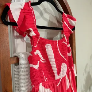 Crystal Doll Red White Smocked Tiered Maxi Dress Ruffle Straps‎ Size S NWT thumbnail 4