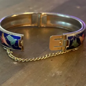 Vintage birds and flowers cloisonné hinged bangle bracelet thumbnail 4