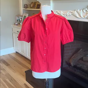 Red Cotton Puff Sleeve Blouse thumbnail 6