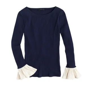 J. CREW Black Trumpet Bell Cuff Boat Neck Ribbed Knit Shirt Top - Size Large thumbnail 2