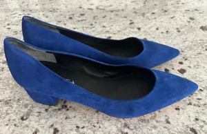 Via Spiga Guervie Blue Suede Pointed Toe Block Heel Pump shoes 7.5 7 1/2 thumbnail 1