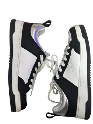 STEVE MADDEN Renegade Leather Sneakers 7 Black/White/Silver EUC thumbnail 6