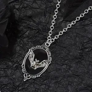 Retro Gothic Style Oval Vampire Bat Pendant Necklace Fashion Collarbone Chain‎ thumbnail 7