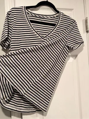 NWOT Madewell Size S Gray Stripe V Neck Short Sleeve Slub Cotton Tee Shirt thumbnail 6