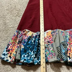 Bohemian Maxi Skirt Tiered Patchwork Ruffle Floral Print‎ Burgundy Boho Festival thumbnail 3