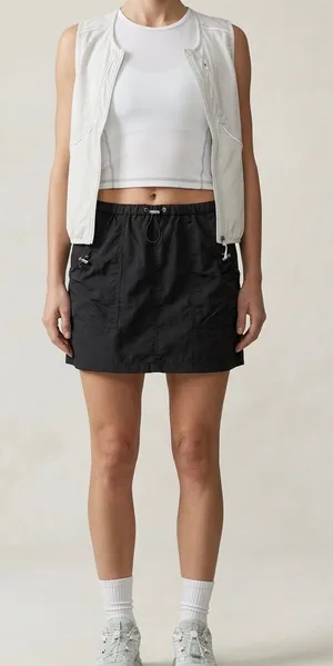 Honey&Sparkle NWT Sz M Black Nylon Utility Cargo Mini Skirt Drawstring Waist thumbnail 3