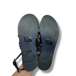 Tory Burch Marguerite Sandals 8 Navy Leather Floral Summer Casual‎ Boho thumbnail 7