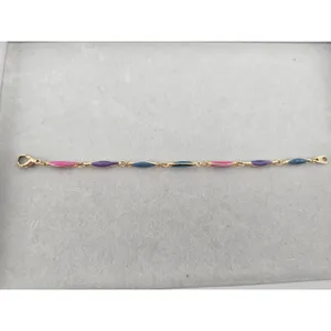 Unbranded Bracelet Womens 6.5 Enamel Marquise Link Gold Pink Purple Blue EUC thumbnail 2