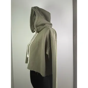 Wild Fable Womens Olive Green Cropped‎ Hoodie Raw Hem Pullover Sweatshirt Small thumbnail 2