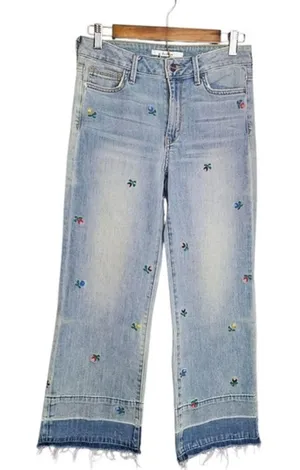 Sam Edelman Flower Embroidered Wide Leg Jeans thumbnail 1