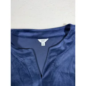 Crown Ivy Womens Velvet V Neck Flutter Sleeve Top Navy Blue XL thumbnail 3