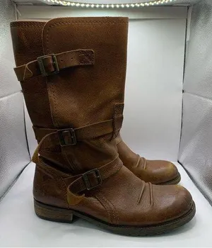 Kickers Women's Leather Brown Ankle Boots Zip-Up with Buckles Size 40 EU US 9.5 thumbnail 1