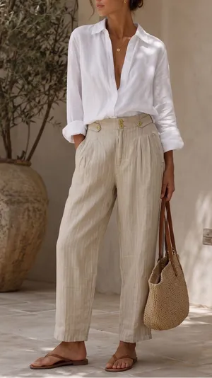 SUNDANCE Linen Pinstripe Trouser Pants thumbnail 1
