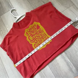 Urban Outfitters Tshirt mockneck crop top creating consuming womens Red (small) thumbnail 3