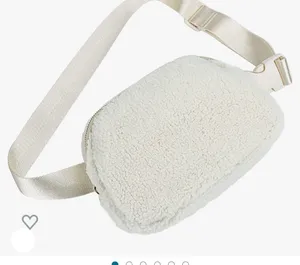 Fleece Belt Bag Women Sherpa Crossbody Waist Bag Adjustable strap Cream color Ne thumbnail 3