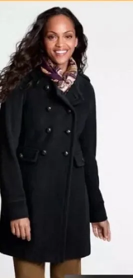 Lands’ End Luxe Wool Jacket Double Breasted Coat Black Cashmere 16 16w Buttons thumbnail 1