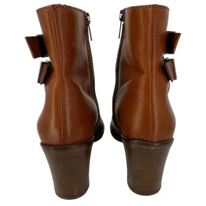 J. Crew Women's Leather Ankle Boots‎ Brown Buckle Block Heel Side Zip Size 7.5 thumbnail 9