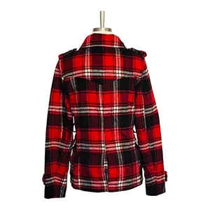 Cocoa Platinum Womens Red Black Plaid‎ Wool Blend Double Breasted Peacoat Size M thumbnail 2