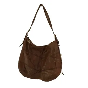 Hobo‎ International Brand Camel Leather Shoulder Bag with Blue Floral Liner thumbnail 4