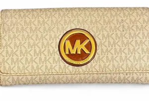 Womens Michael Kors Signature Canvas Beige Monogram Wallet Size OS thumbnail 1
