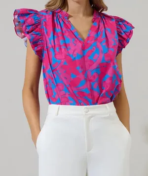 Sugarlips Yeraldi Berry Risette Ruffle Split Neck Top thumbnail 1