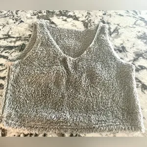 Womens Sexy Warm Fuzzy Fleece Cropped Lounge Two- Piece Set Size Small 🩶🩶 thumbnail 7