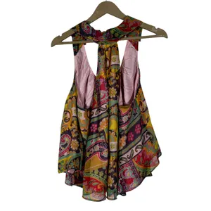 Free People Paisley Patchwork Halter Tank Top Multicolor Boho Trapeze Size M thumbnail 6