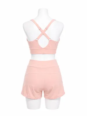 Pink Sporty Crop Top & High-Waist Shorts Set- swimsuit and activewear thumbnail 4