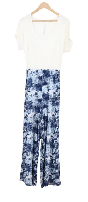Ultra Flirt Jumpsuit Womens 2X White Blue Tie Dye Wide Leg Excellent thumbnail 1