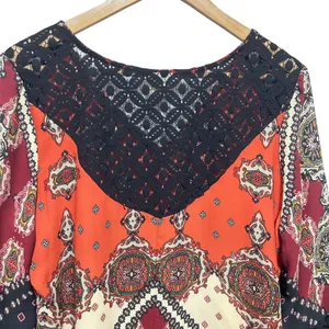 Fig and Flower Womens Boho Chic Shift Dress L Multicolor Crochet Lace Paisley thumbnail 5
