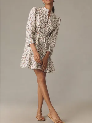 NWT English Factory Floral Pintuck Tie-Waist Mini Dress - White Floral thumbnail 3