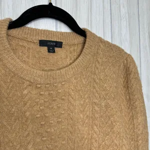 J. Crew Stretch Wool Cable Knit Crewneck Sweater Camel size M Medium BB408 thumbnail 9