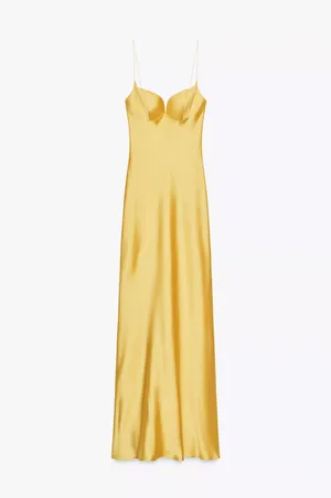 Zara golden Yellow Maxi satin corset bodycon formal Dress evening party wedding thumbnail 13