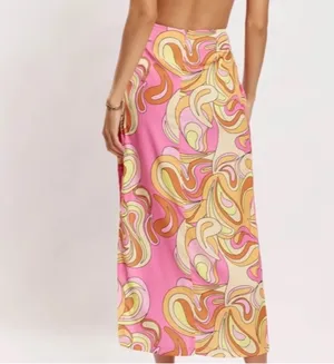 Meshki Frankie Two Tone Skirt Pink & Yellow Swirl Psychedelic Print Medium thumbnail 3