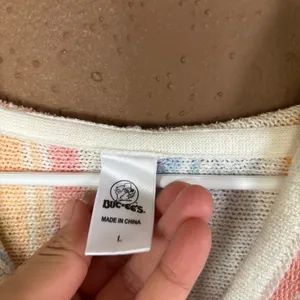 Buc-ees Pastel Striped Knit Baja Hoodie Sweater Womens Large Multicolor Logo thumbnail 3