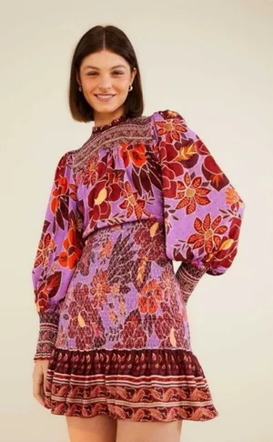 Farm Rio Sweet Floral Long Sleeve Minidress XL thumbnail 1