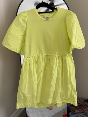 A new day Yellow Puff Sleeve Babydoll Dress thumbnail 2