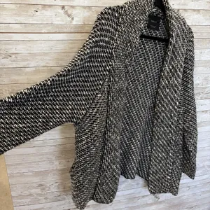 Zara Knit Womens M Open Cardigan Sweater Black & White Chunky Grandma Core thumbnail 3