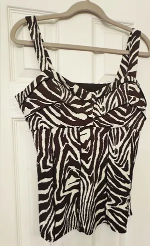 Sandra Darren Brown & White Zebra Print top thumbnail 1