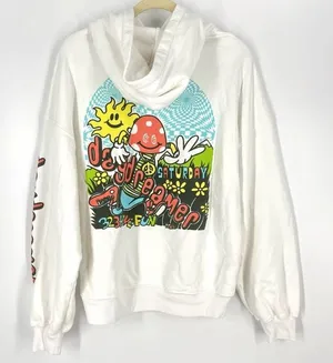 Daydreamer Size XS Oversized‎ Mushroom Doodle Hoodie Sweatshirt White Hippie thumbnail 1