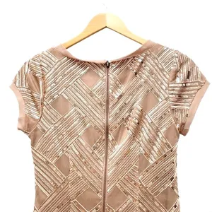 Eliza J Size 6 Rose Gold Sequin Mesh Lattice Sheath Cocktail Mini Dress Cocktail thumbnail 9