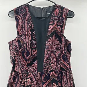 ASOS Black &‎ Pink Paisley Print Velvet Sleeveless Fit & Flare Mini Dress Sz 8 thumbnail 2