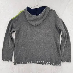 Hooded Sweater Gray Green Color Block Pocket Beads Toggle Button Boho Asymmetric thumbnail 6