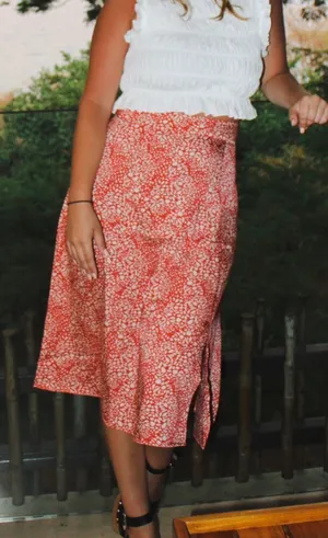 LOFT Petites Red & Cream Floral Midi Skirt - 2P thumbnail 1