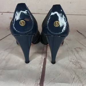Gracienne Vintage Size‎ 8 Pumps High Heels Patent Leather Blue Silver thumbnail 5