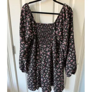 Forever‎ 21+ Floral Smocked Mini Dress 1X Black Long Sleeve Square Neck NWT thumbnail 3