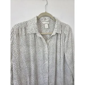 H&M Polka Dot Spotted Blouse Top White Black Twee Office Preppy Effortless M 10 thumbnail 2