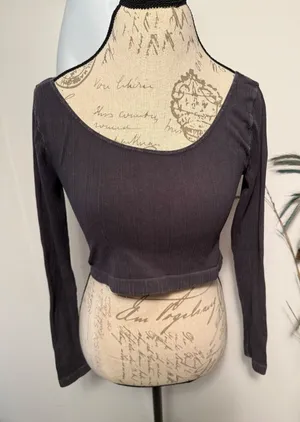 Free People Intimately Ribbed Long‎ Sleeve Crop Top Charcoal Gray M L thumbnail 1