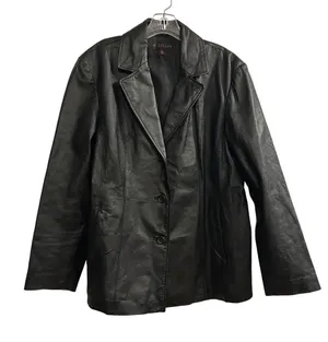M Julian Black Genuine Leather‎ Blazer Jacket Women's XL Button V thumbnail 1