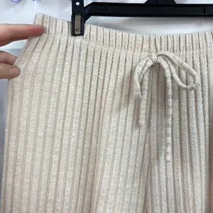 Women's beige soft‎ ribbed pull on drawstring high waisted lounge pajama pants M Size M thumbnail 2
